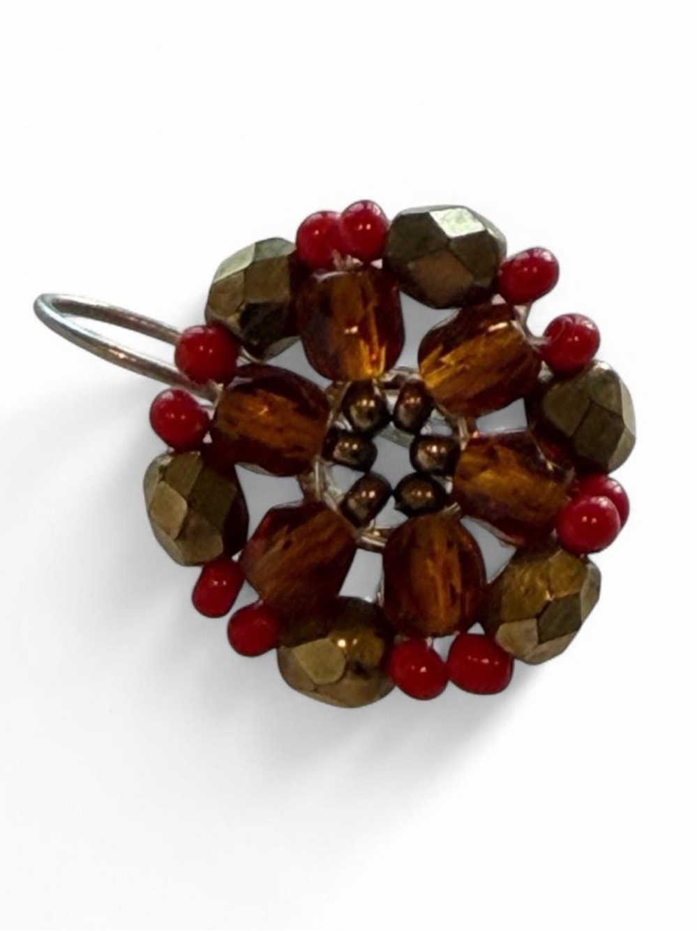 Vintage Beaded Cluster Drop Earrings Red Amber Gold - Picture 3 of 4